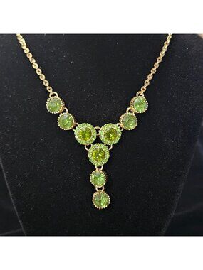 Jillian Michel green rhinestone drop necklace gold-tone metal elegant
